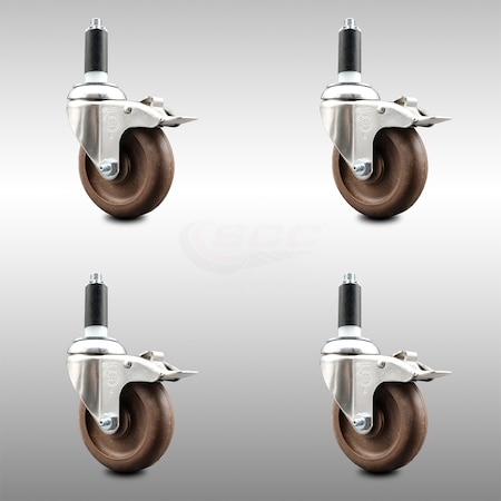 Service Caster 4 Inch 316SS High Temp Glass Filled Nylon 1-1/8 Inch Stem Caster Set Lock Brake SCC-SS316TTLEX20S414-GFNSHT-118-4